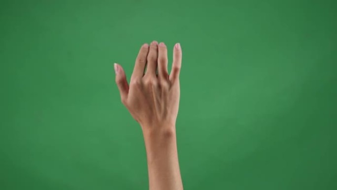 在绿色屏幕背景上单击三个手指