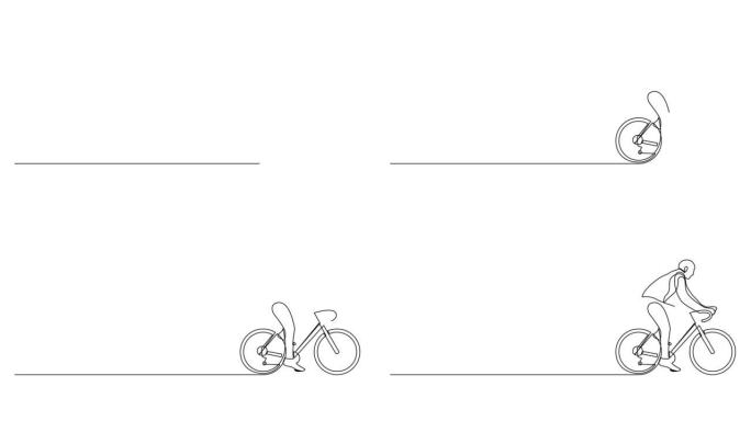 自行车骑手连续画线的自画动画。