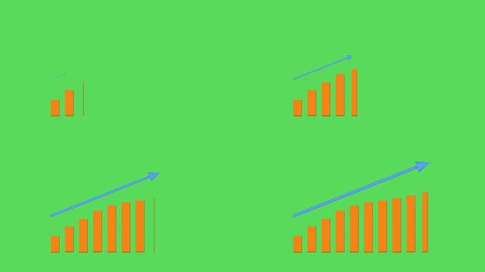 增长图表的3D动画。箭头向上。商业和经济概念。统计。