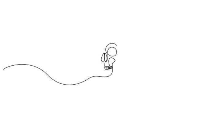 人类头骨的自画动画。连续单线画风格。