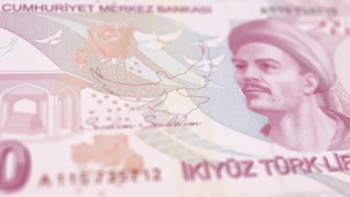 土耳其里拉的钞票观察和储备侧特写跟踪多莉拍摄土耳其里拉钞票4k分辨率股票视频