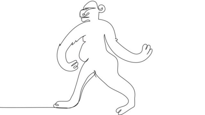 在白色屏幕上有一条线的有趣的棕色猴子的自画。
