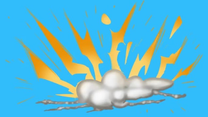 卡通强力爆炸，蓝屏上冒烟的蘑菇。