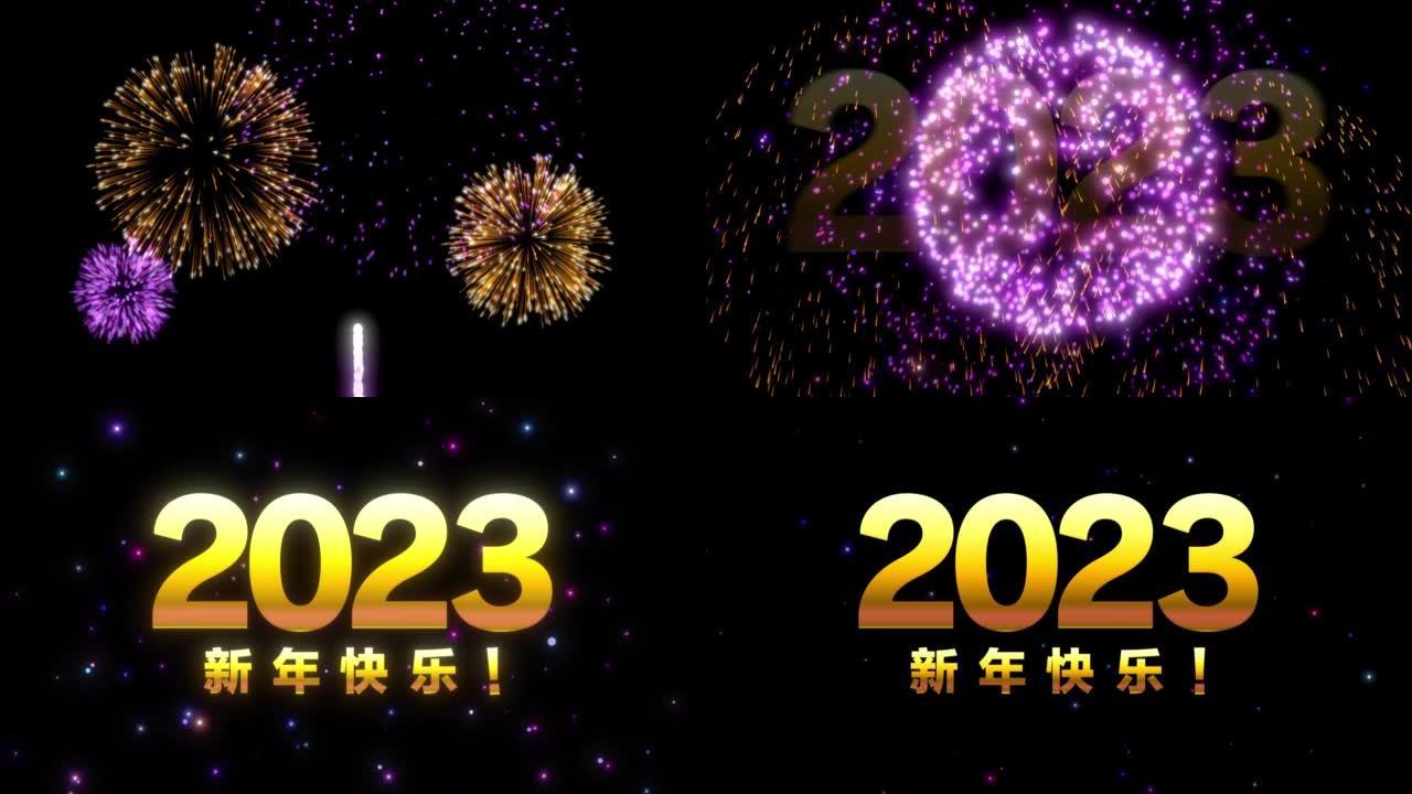 烟花背景。粤语 “新年2023快乐”。
