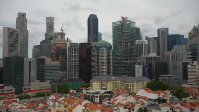 多云天空日时间新加坡市区中国城屋顶慢动作全景4k