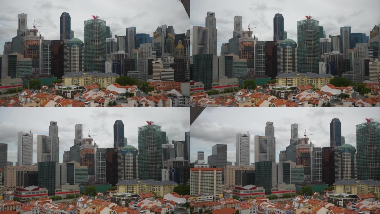 多云天空日时间新加坡市区中国城屋顶慢动作全景4k