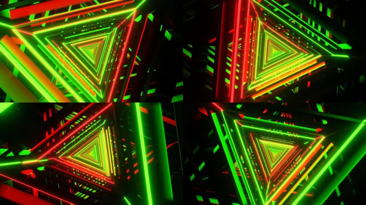 动画抽象背景霓虹三角光效果。