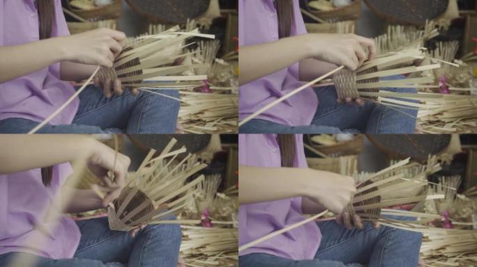 手工编织竹制品，泰国清迈村民手工制作。