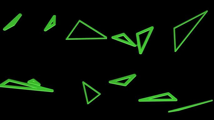 图形循环动画视频，带有透明背景的阿尔法通道，变形绿色三角形编织。