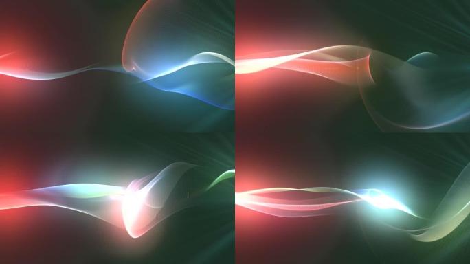 4k抽象波粒子和流线的镜头背景，数字技术和创新概念，未来派粒子束流，数字数据流，具有功率射线和光的动