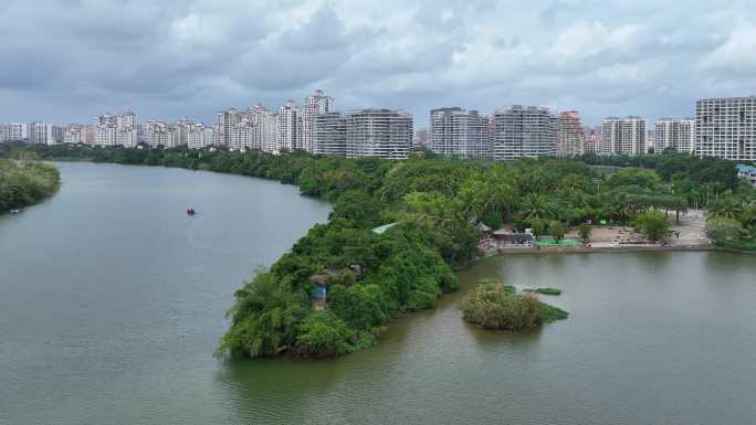 航拍海南琼海市城市全景面貌风光