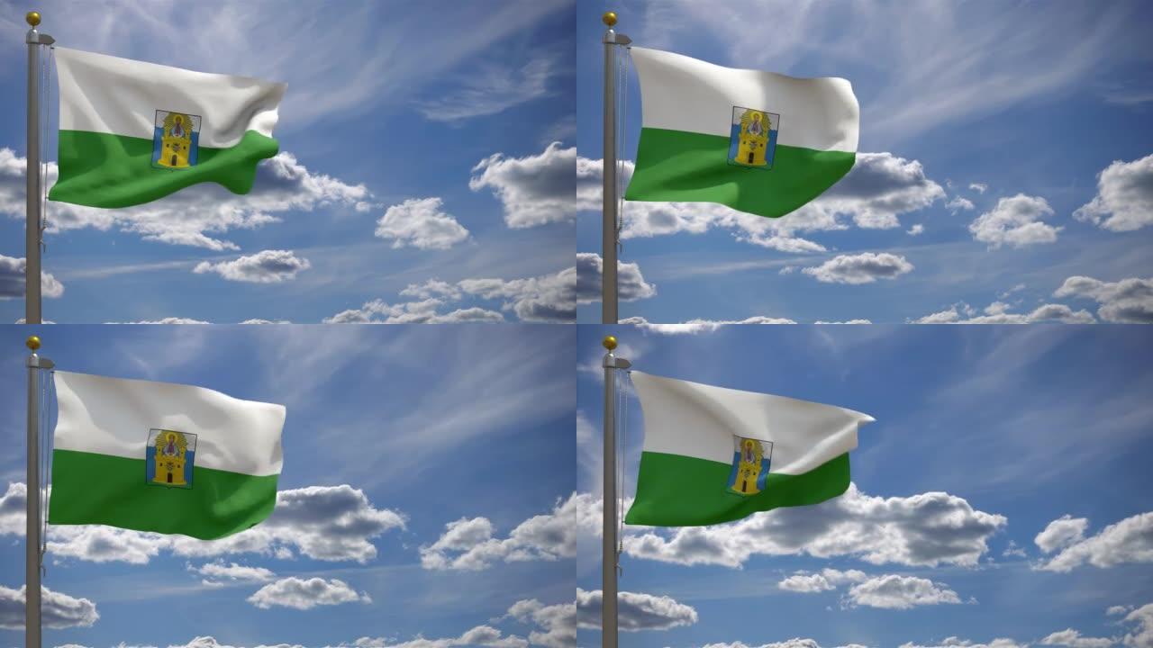 麦德林旗(哥伦比亚)在一根杆子上，3D渲染