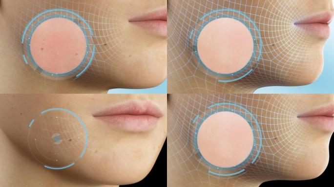 皮肤毛孔清洁演示的3D动画，皮肤层清洁