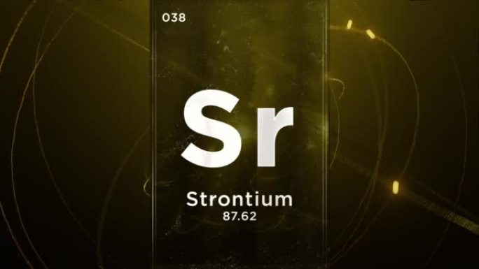 元素周期表的锶 (Sr) 符号化学元素，原子设计背景上的3D动画