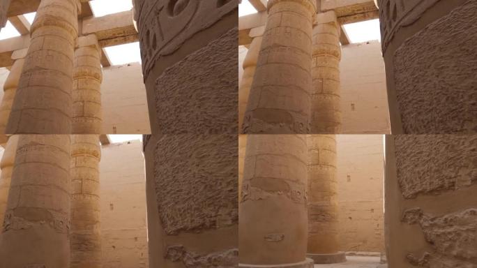 卡纳克神庙柱廊，卢克索，埃及。刻在柱子上的象形文字