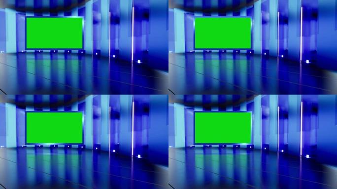 3D虚拟新闻工作室绿屏背景。3d渲染