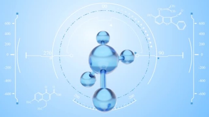 3D动画分子宏原子细胞精华液乳霜，胶原蛋白透明水晶精华液和维生素护肤，清晰的背景。