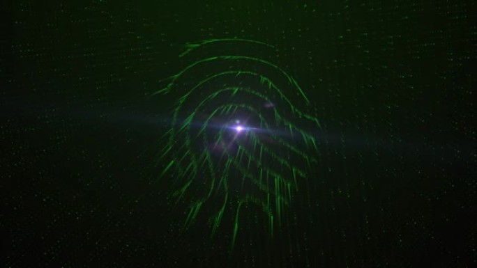霓虹绿色指纹动画。网络安全和信息技术。现代技术识别过程。4K