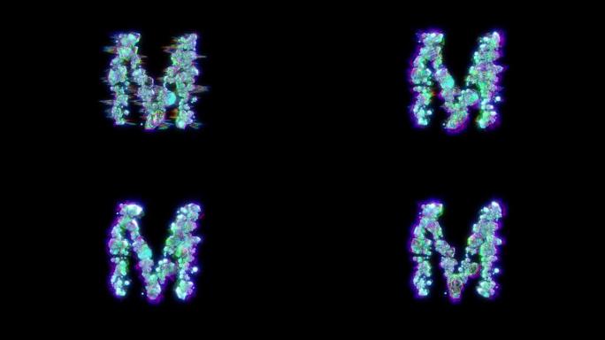 色差控制论晶体的字母M-分色字体，孤立循环视频