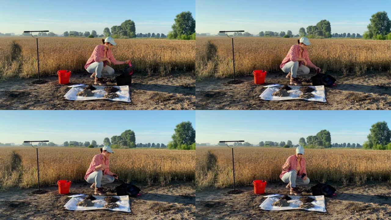 用土壤测试仪准备土壤测试的女性农艺专家