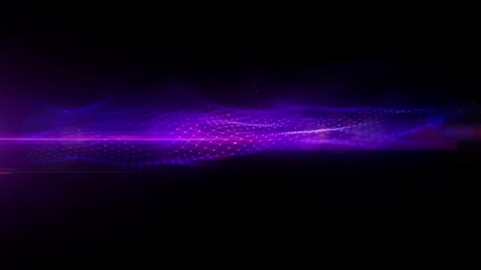 紫色光和数字波流抽象背景用线和点连接，技术区块链连接。循环设计4k。