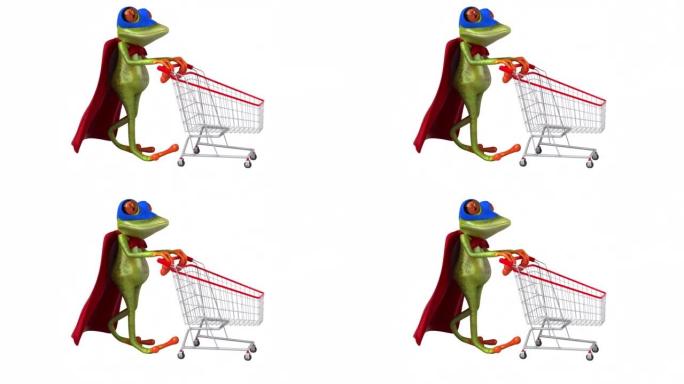 青蛙超级英雄购物的有趣3D卡通动画