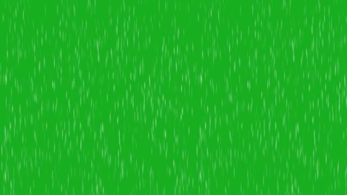 绿色背景的逼真的3d雨落效果。雨落在绿屏上，雨滴落在绿屏背景上，雨滴落下的循环动画背景