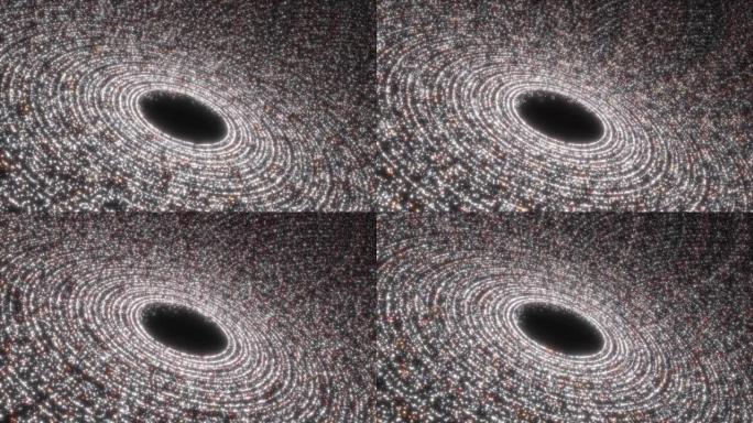 黑洞发射发光粒子，抽象发光移动线黑洞技术背景，超大质量黑洞动画，虫洞门环