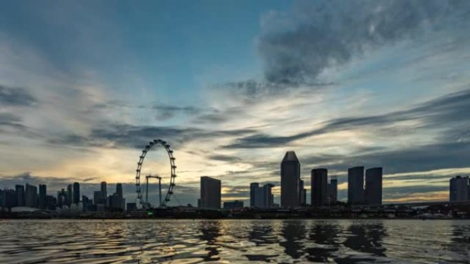 新加坡城市的剪影，白天到晚上的时间流逝