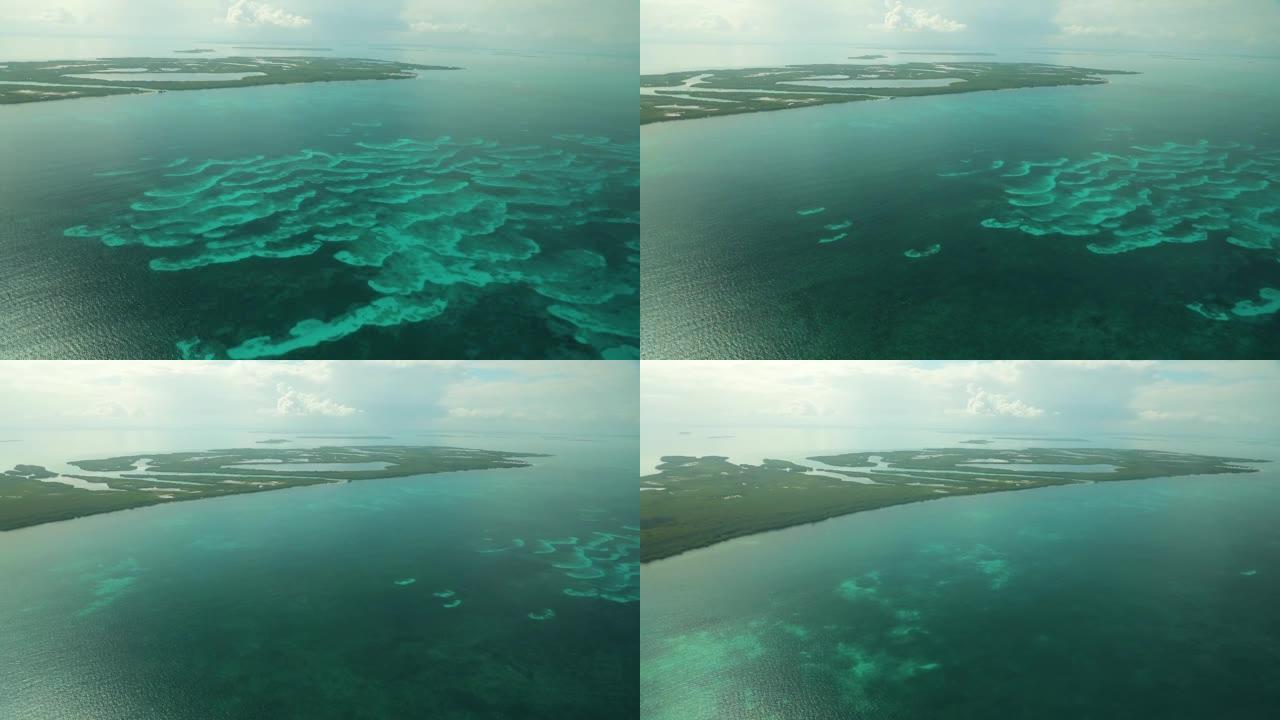 伯利兹岛加勒比海灯塔礁巨型海洋环礁的无人机拍摄