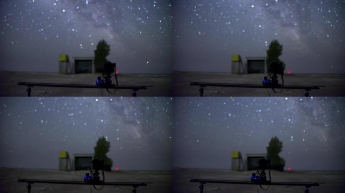 沙漠中滑动相机拍摄的模糊银河系运动的4k时间流逝。
