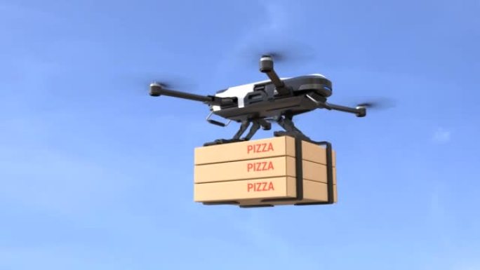无人机正在运送比萨饼，食品配送概念
