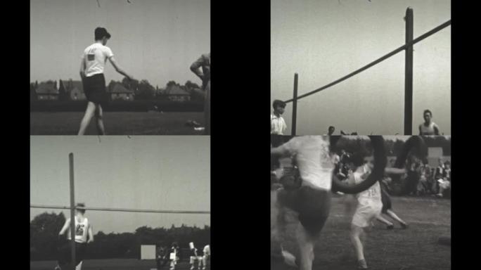 英国1939，运动员在赛道训练中跳过障碍