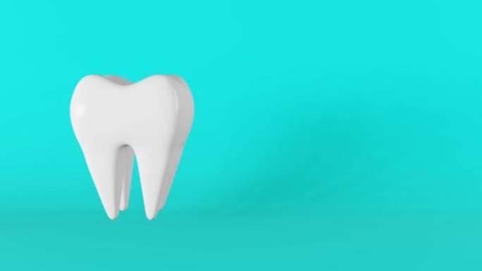 龋齿解剖模型。白色健康磨牙运动3D循环旋转动画蓝色背景。牙医日智齿拔牙口腔护理牙垢牙菌斑牙釉质美白恢