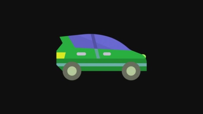 生态汽车图标动画。带有alpha通道的车辆循环动画，绿色屏幕。