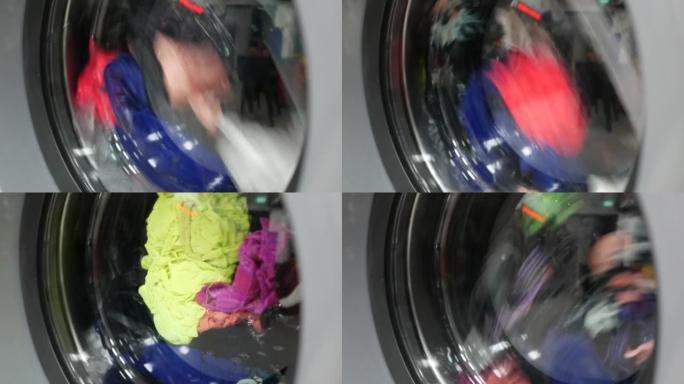 洗衣机里的衣服特写。