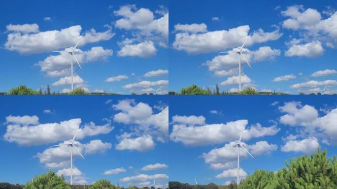 绿色自然和风力涡轮机在乘车过程中被录像