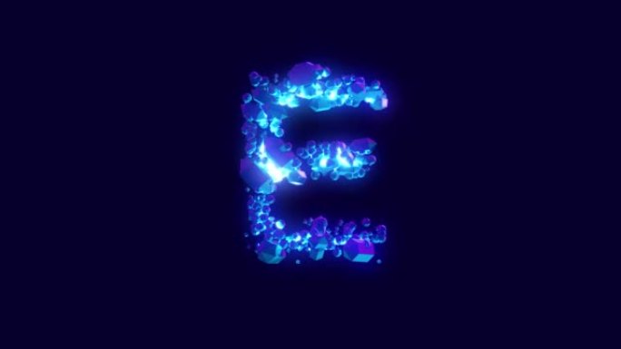 神奇的蓝色亮丽或冰冻的冰字体-字母E，孤立循环视频