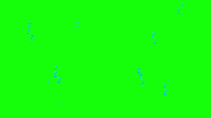 zzz睡眠图标运动的运动图形动画。蓝色标志睡在绿色chromakey背景上。