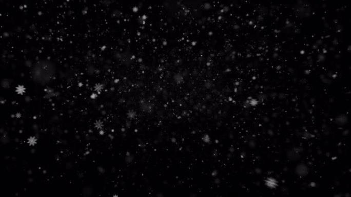 4k现实降雪，横向，侧向，慢动作，宽镜头，强烈，雪花，六边形棱镜，阿尔法普洛雷斯背景循环，透明，只需