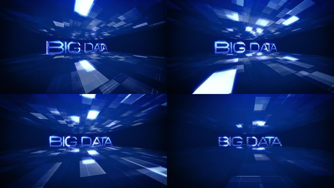 大数据文本科学技术未来3D电影标题背景。商业网络技术介绍动画。