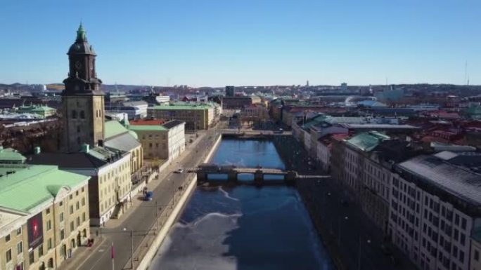空中无人机照片-大港运河和克里斯蒂娜教堂。瑞典哥德堡