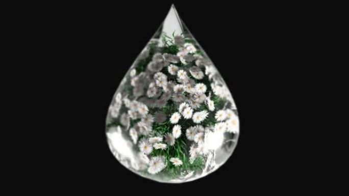 充满花朵的水滴旋转透明背景