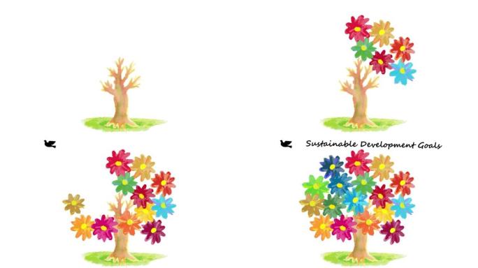 SDGs图像水彩花卉和鸽子动画