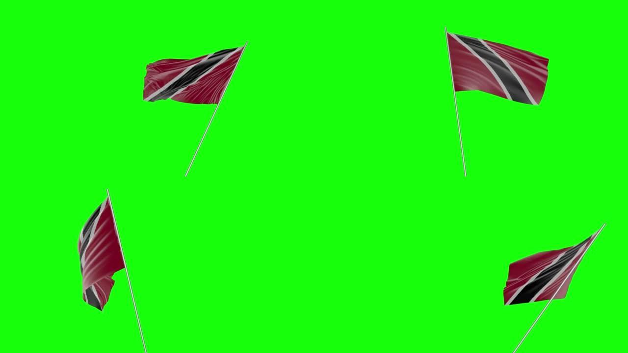 手握特立尼达和多巴哥挥舞的旗帜与绿幕背景3d建模和动画循环- Cgi特立尼达和多巴哥国旗正在绿幕背景