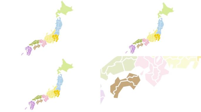 日本地图，按地区放大。日语翻译: 都道府县名称