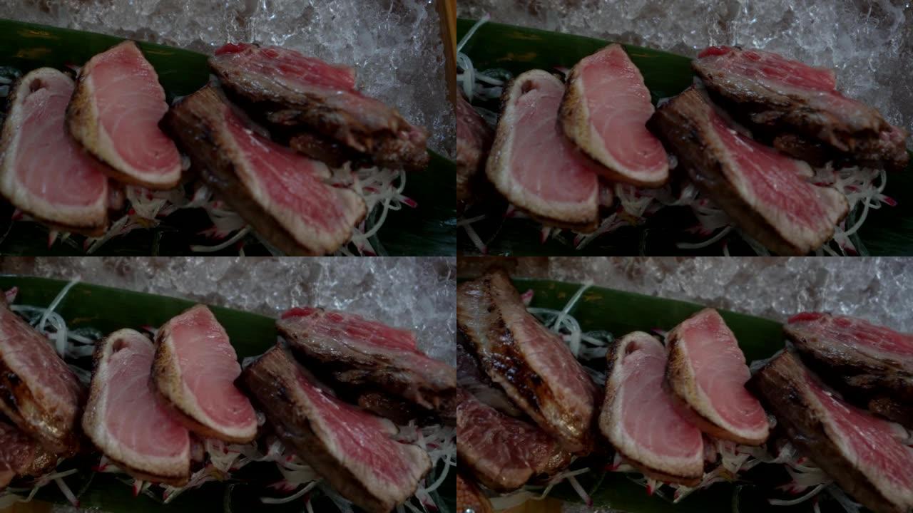 日本食物阿布里烤金枪鱼生鱼片高级鱼片特殊部位下巴、脸颊、头部