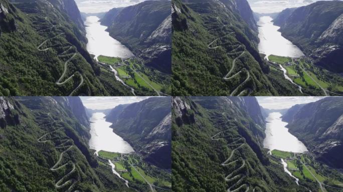 特罗尔斯蒂根路穿越挪威高地的风景鸟瞰图