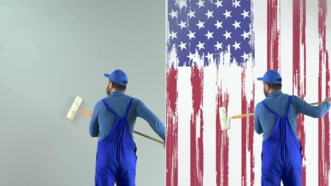画家-墙上的美国国旗- 4K分辨率