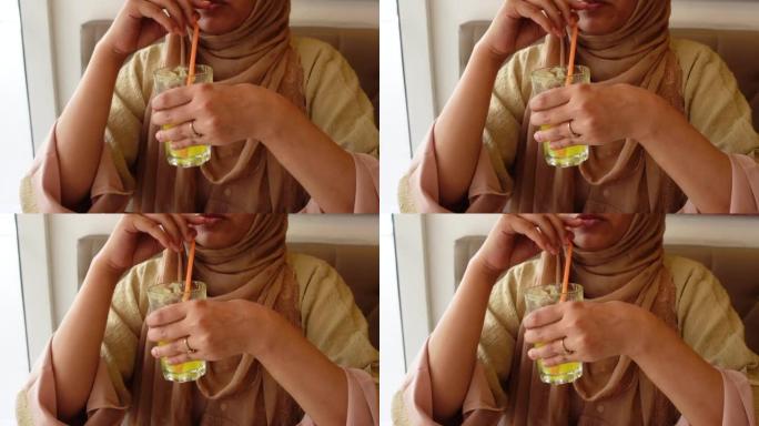 young women drinking banana milk shake at cafe